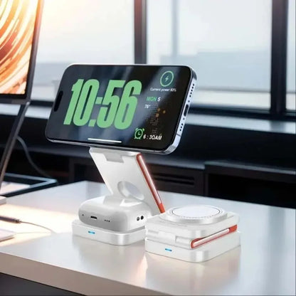 3 in 1 Foldable Magnetic Wireless Charger Stand 100W Fast Charging Station for Iphone 16 15 14 13 12 Iwatch 10-2 Airpods Pro Max